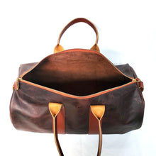 Load image into Gallery viewer, Rollins Road Brown Leather Duffle made in Distressed Buffalo Leather
