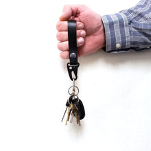 Load image into Gallery viewer, Rollins Road Black Leather Key Fob with Snap Hook