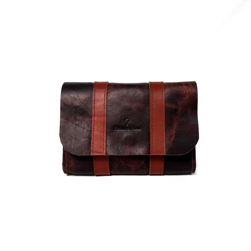 Rollins Road Brown Leather Belt Bag with Fidlock Button Snap Closure