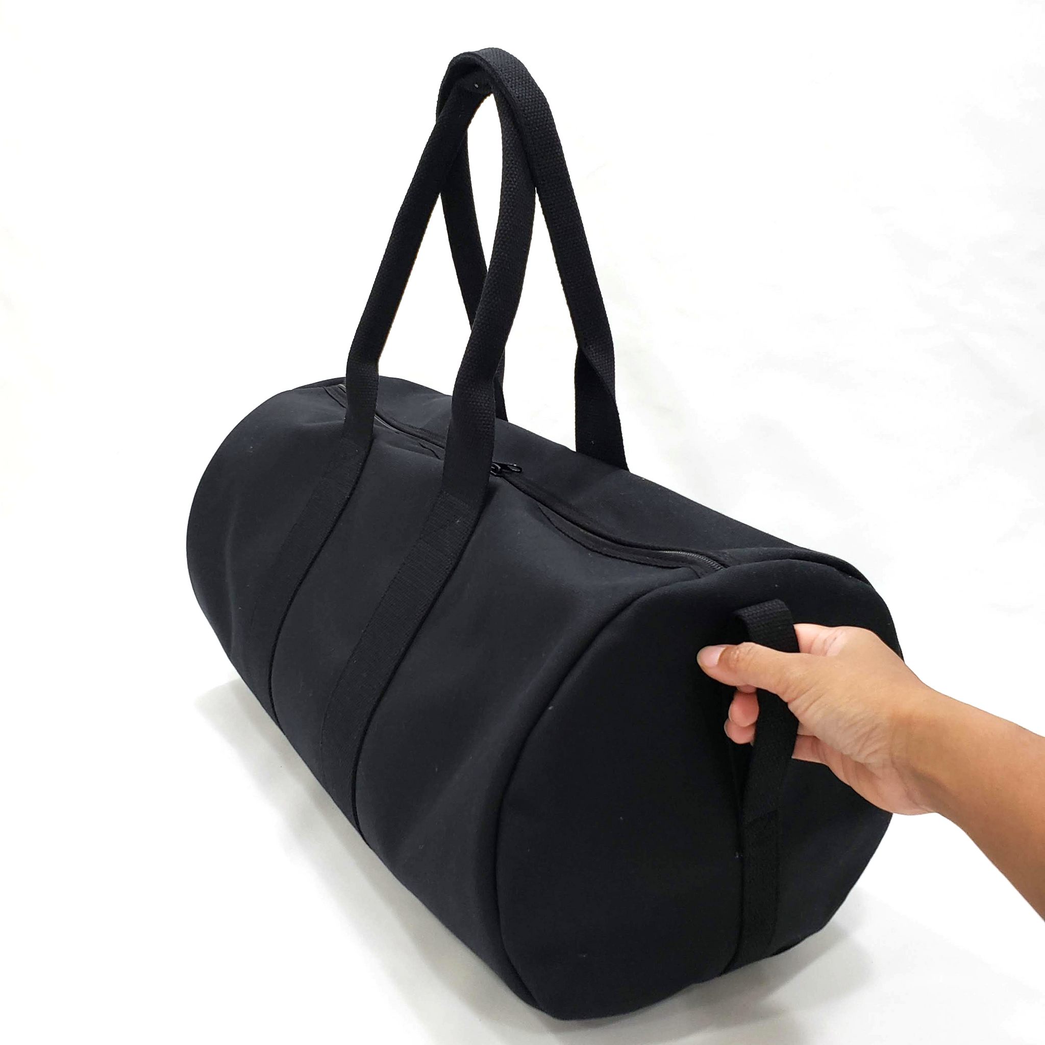 Black Cotton Canvas Round Duffel Washable Rollins Road