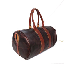 Load image into Gallery viewer, Rollins Road Brown Leather Duffle made in Distressed Buffalo Leather
