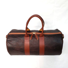 Load image into Gallery viewer, Rollins Road Brown Leather Duffle made in Distressed Buffalo Leather
