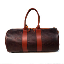 Load image into Gallery viewer, Rollins Road Brown Leather Duffle made in Distressed Buffalo Leather
