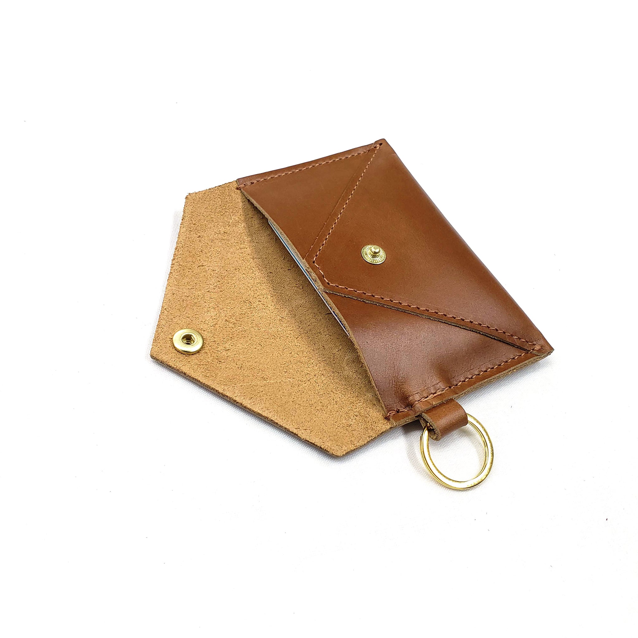 Leather Envelope Keychain Wallet Saddle Tan / No Personalization / Silver Hardware