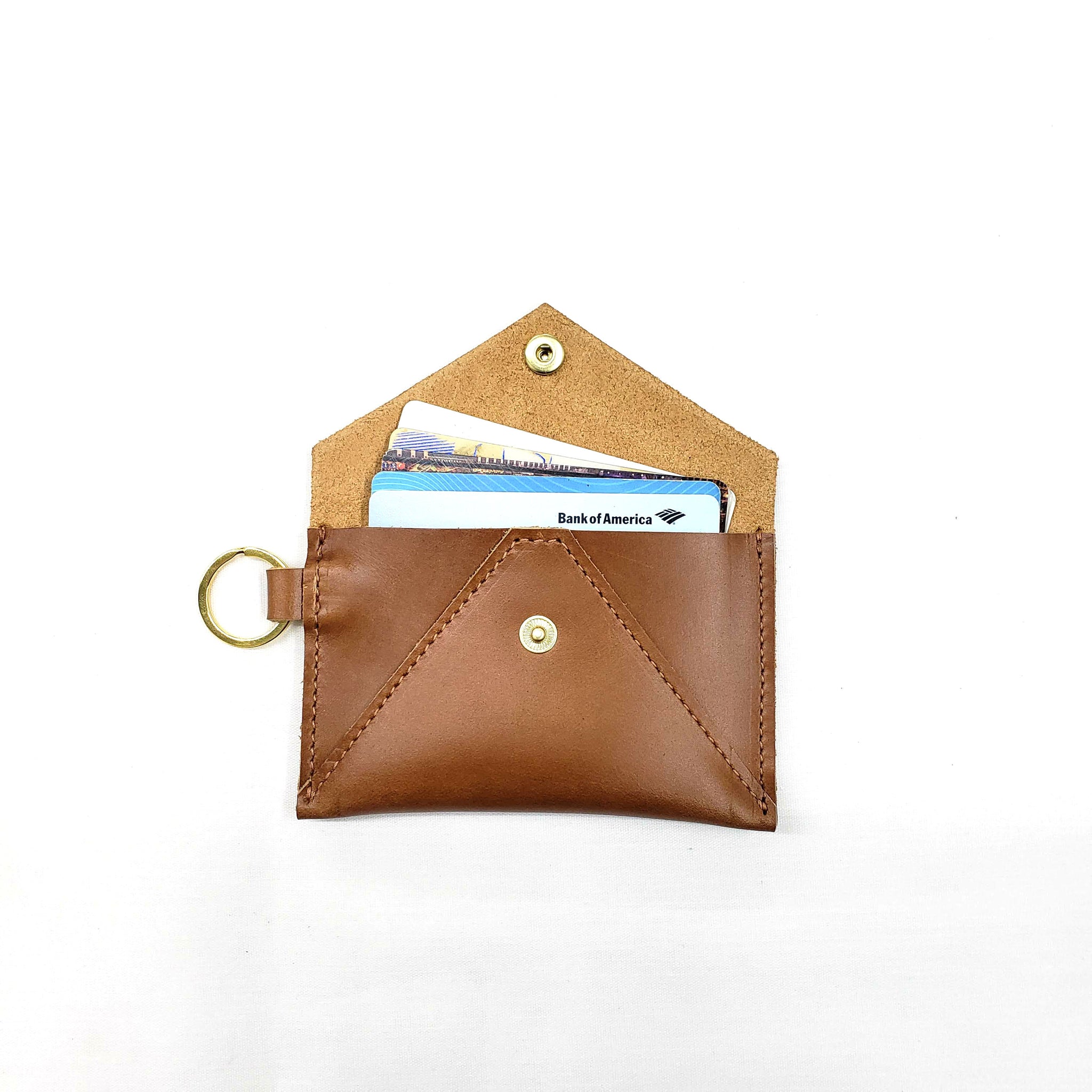 Leather Envelope Keychain Wallet Brown / Yes Embossed Personalization / Silver Hardware